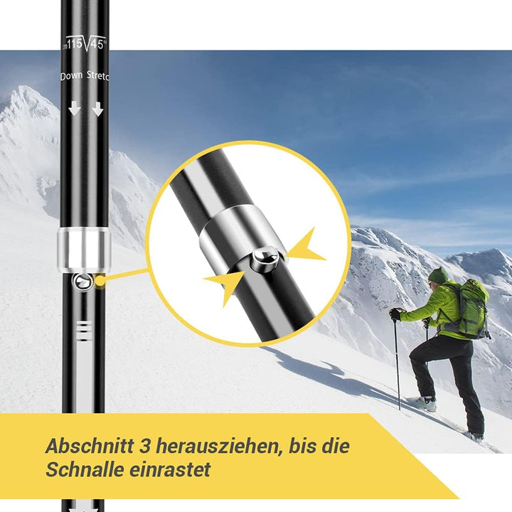 Glymnis, Trekkingstöcke, faltbar und stossfest, 110 - 130 cm, 5 Abschnitte aus Aluminium (7075), Gri