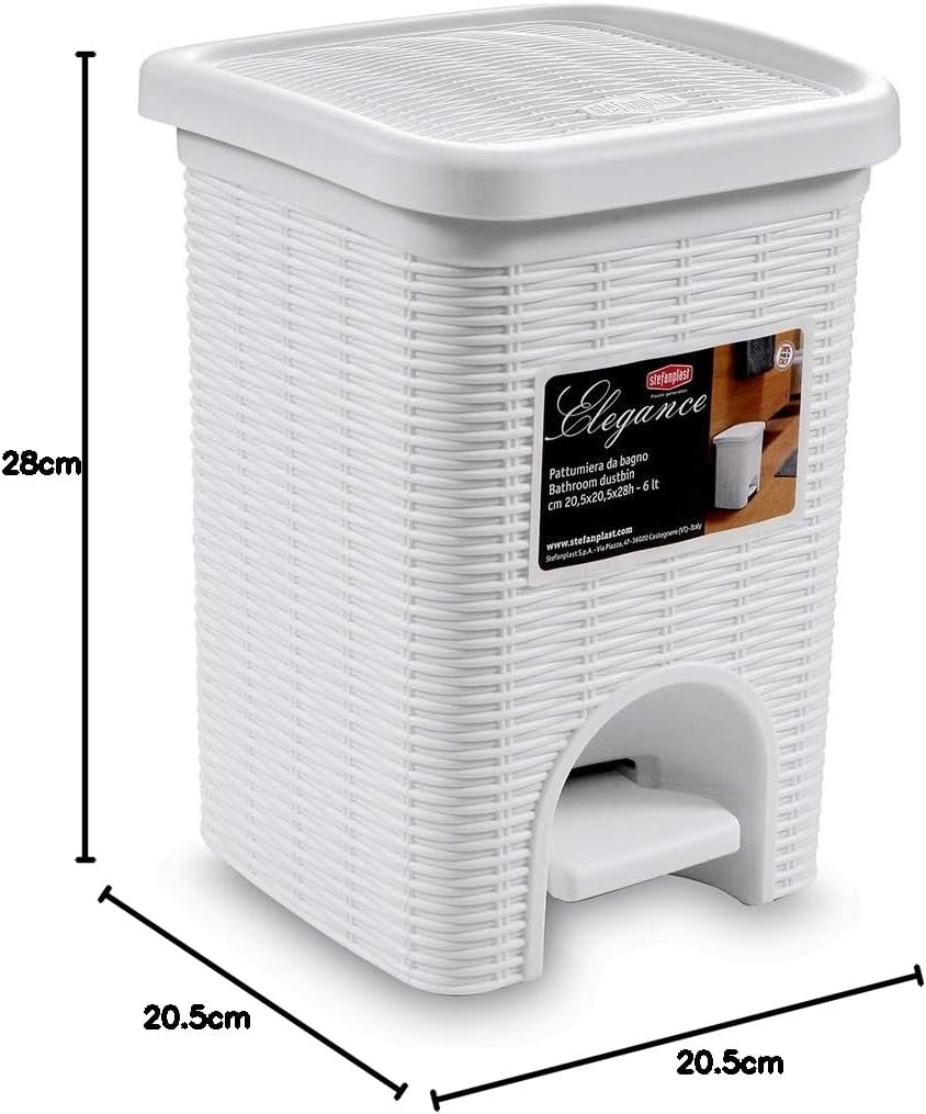 Stefanplast 30100 Abfalleimer, In Rattanoptik aus Kunststoff, 20,5 x 20,5 x 28 cm Weiss/Flyaway Orch