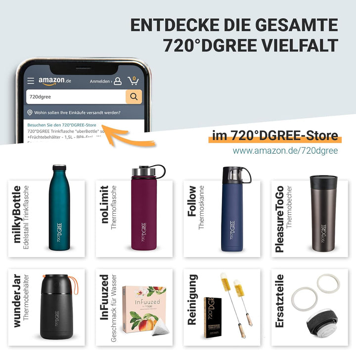 720°DGREE Trinkflasche “uberBottle“ +Sieb - 350ml, 500ml, 650ml, 1000ml, 1,5l, 2l - BPA-Frei - Wasse