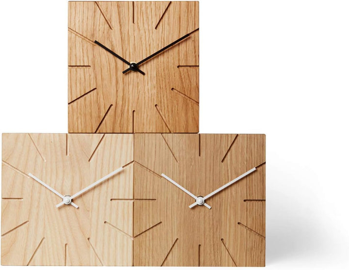 Holzuhr Wanduhr Tischuhr Eiche Holz - Beam - geräuscharm Massivholz Design 17 x 17 cm (Eiche geölt S
