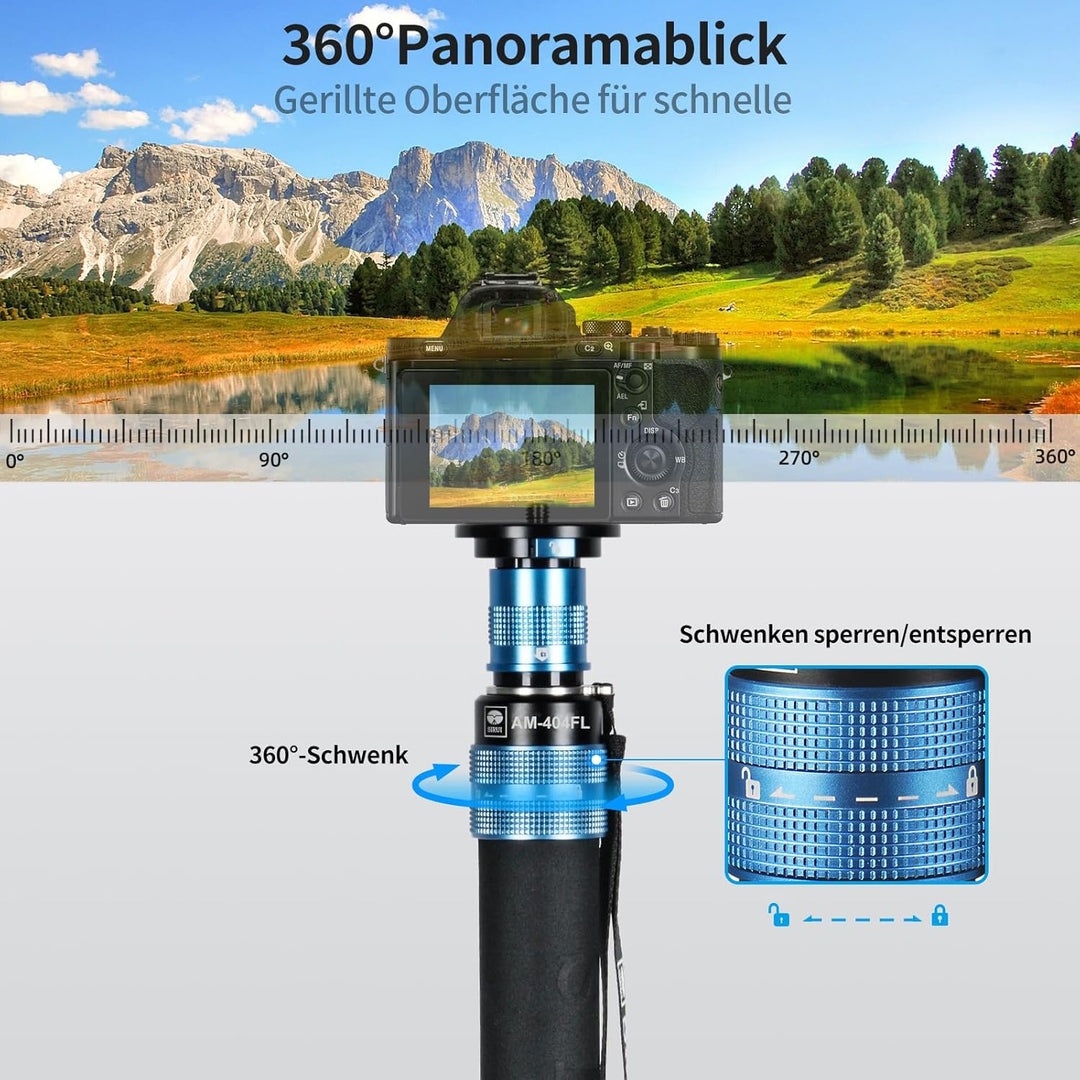 SIRUI AM-404FL Kamera Wanderstock Einbeinstativ Monopod mit Standfuss,190 cm Aluminium Stativ, innov