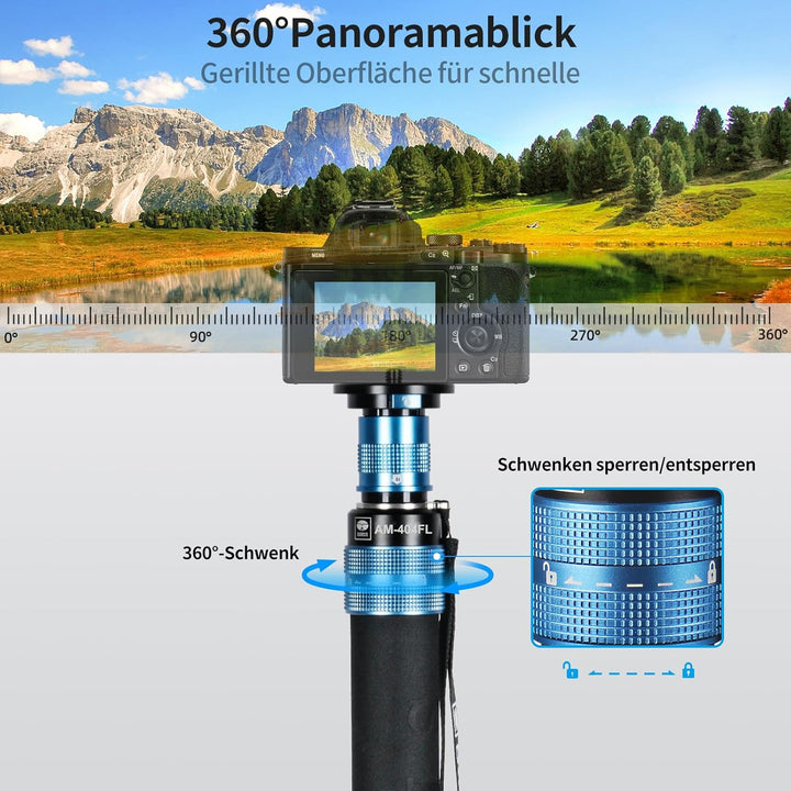 SIRUI AM-404FL Kamera Wanderstock Einbeinstativ Monopod mit Standfuss,190 cm Aluminium Stativ, innov
