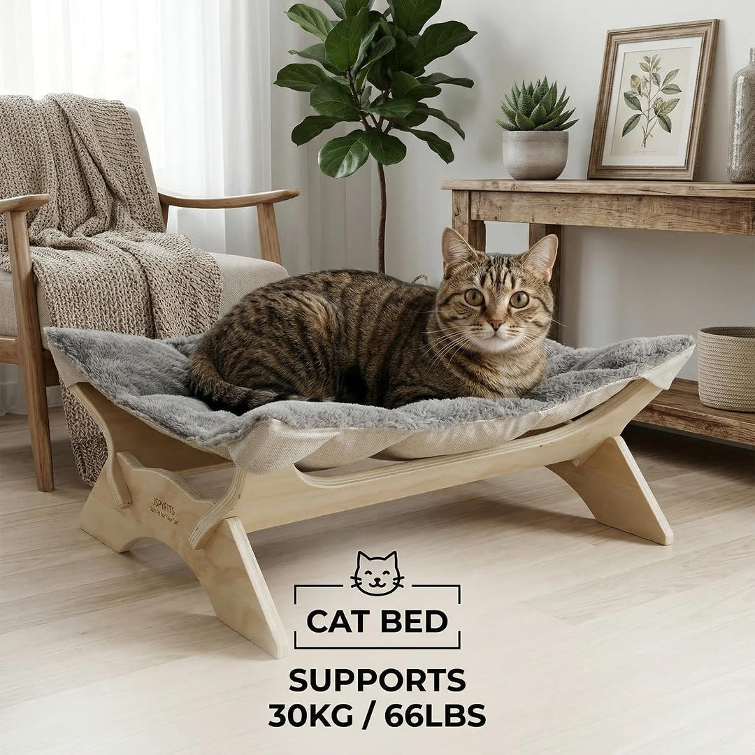 JSPYFITS Katzenbett, Plüsch-Samt-Katzenbetten für Indoor-Katzen, Katzenhängematte aus Holz, 54 x 42