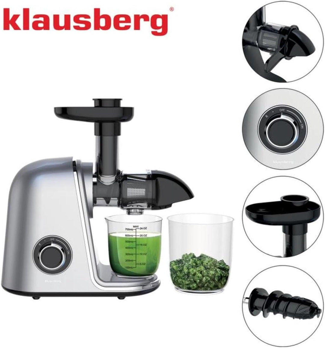 Klausberg KB-7868 Langsamer Entsafter Grau Cold Press mit 7-Stufen-Presssystem, BPA-freiem Kunststof