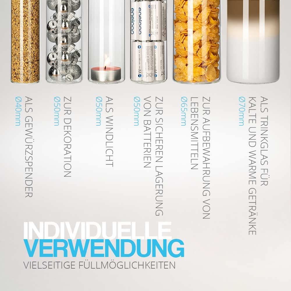 Tuuters 10x Gewürzgläser mit Korken/Vorratsdose aus Glas (70 x Ø65 mm), 70 x &#xD8;65 mm