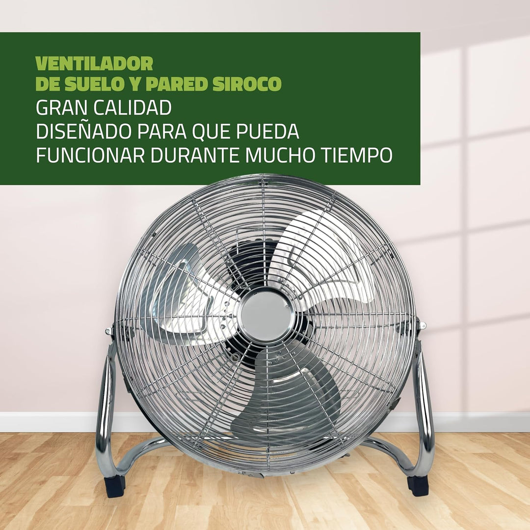 GROWMANIA Leistungsstarker Boden- und Wandventilator, 3 Flügel, Aluminium, 90 W, Leistung, 2 Geschwi