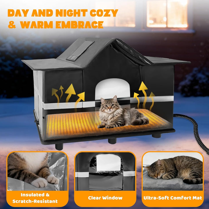 Homegroove Beheiztes Katzenhaus Outdoor - Winterfests Isoliertes Katzenhaus für Draussen mit Heizpad