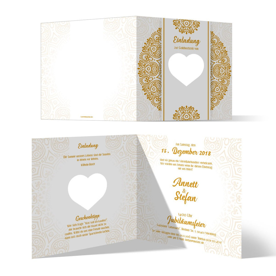 10 x Lasergeschnitten Hochzeitseinladungen Goldhochzeit goldene Hochzeit Einladung individuell - Her