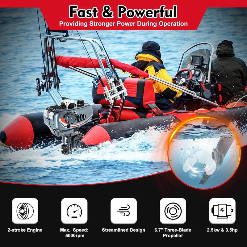 soudesileim 3.5 Ps 2 Takt Benzin Aussenbordmotor, Bootsmotor Wasserkühlung CDI, Geringer Kraftstoffv