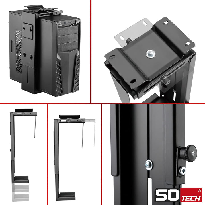 SOTECH PC-Halter I mit 360-Grad-Drehung (Höhenverstellung 285–516 mm, Breitenverstellung 88–203 mm,