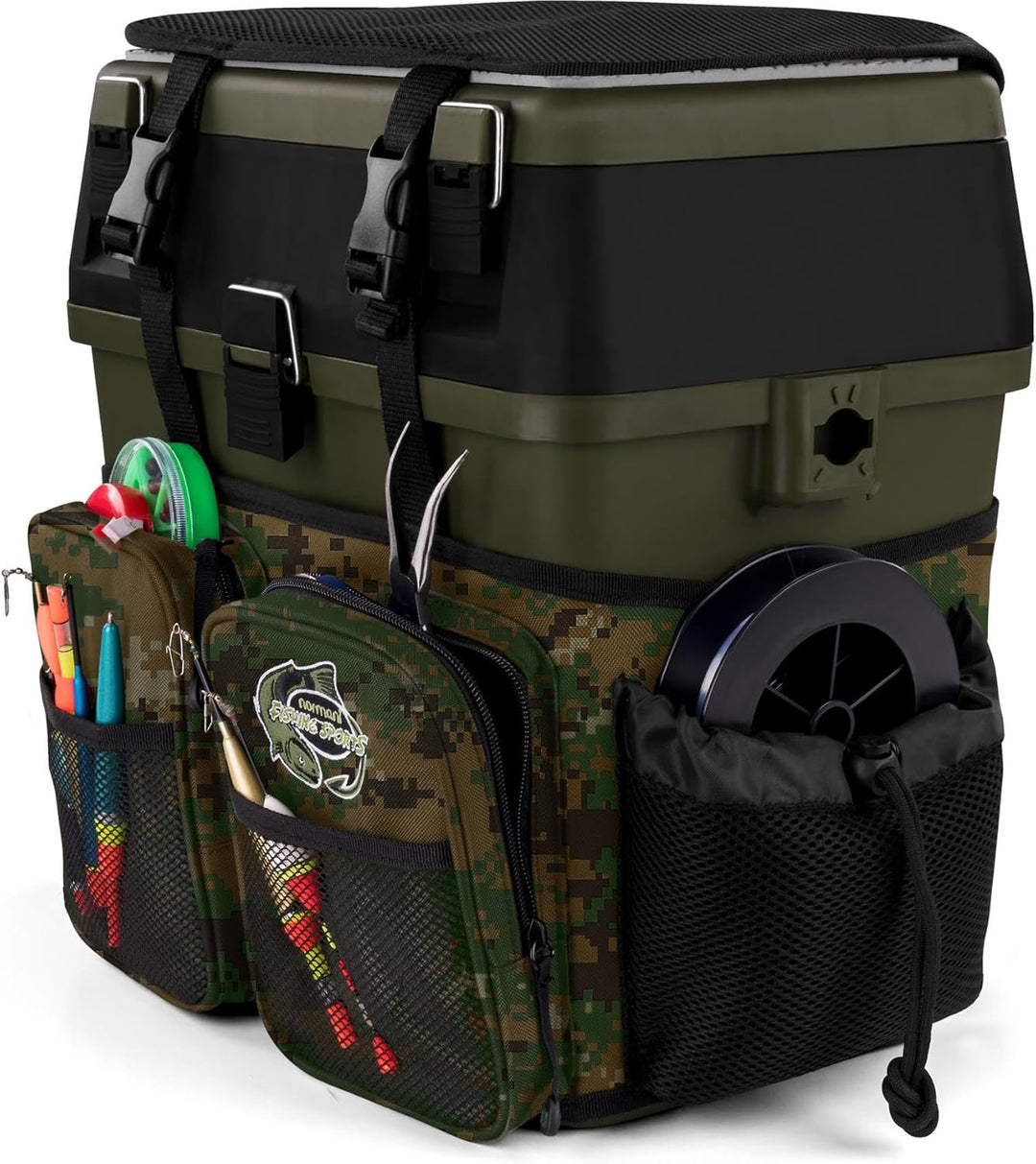 Angelkoffer Angelbox Angeltasche gepolsterte Sitzkiepe Sitzfunktion Gerätekasten mit Rucksackfunktio
