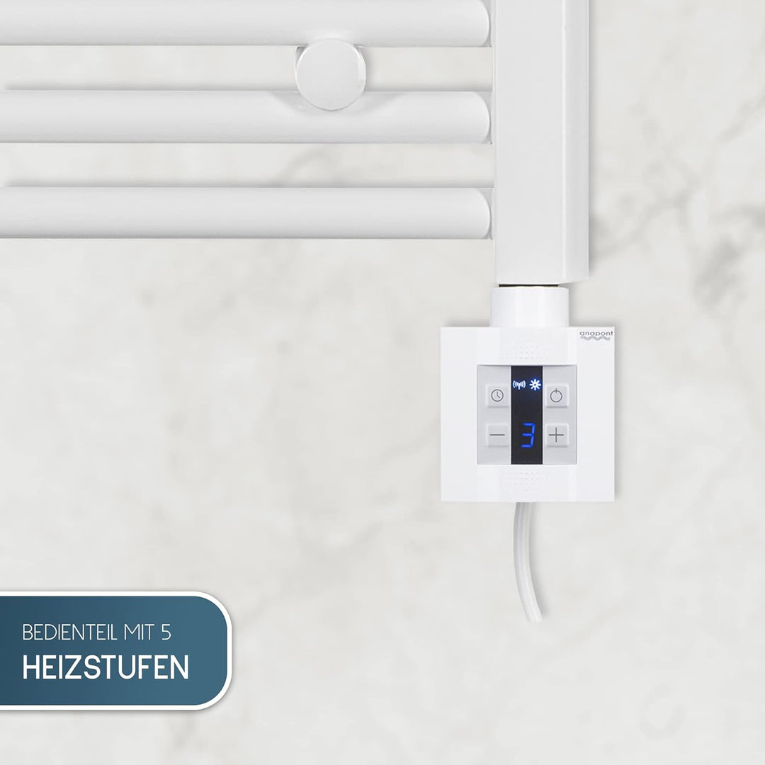 anapont elektrischer Badheizkörper 1775x400 - weiss gerade - Timer-Funktion - Handtuchheizkörper - B