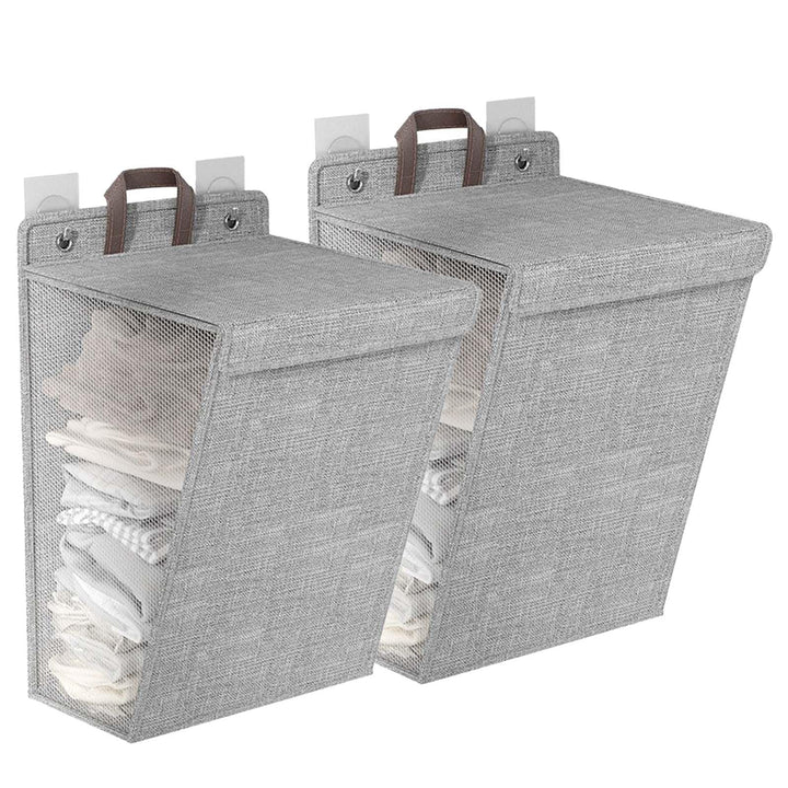 2 Stück Faltbarer Wäschekorb mit Deckel & Griffen, 60L Wäschesammler Laundry Aufhängbar mit 4 Nicht