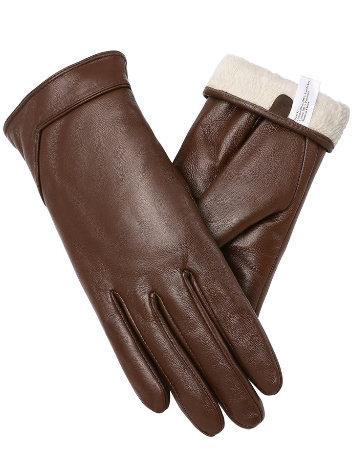 vislivin Touchscreen Handschuhe Damen Winter Lederhandschuhe Warme Leder SMS Handschuhe Braun S, Bra