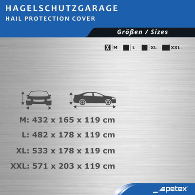 PETEX 44210103 Hagelgarage, Abmessung Circa 432 x 165 x 119 cm, Silber, Grösse M, M