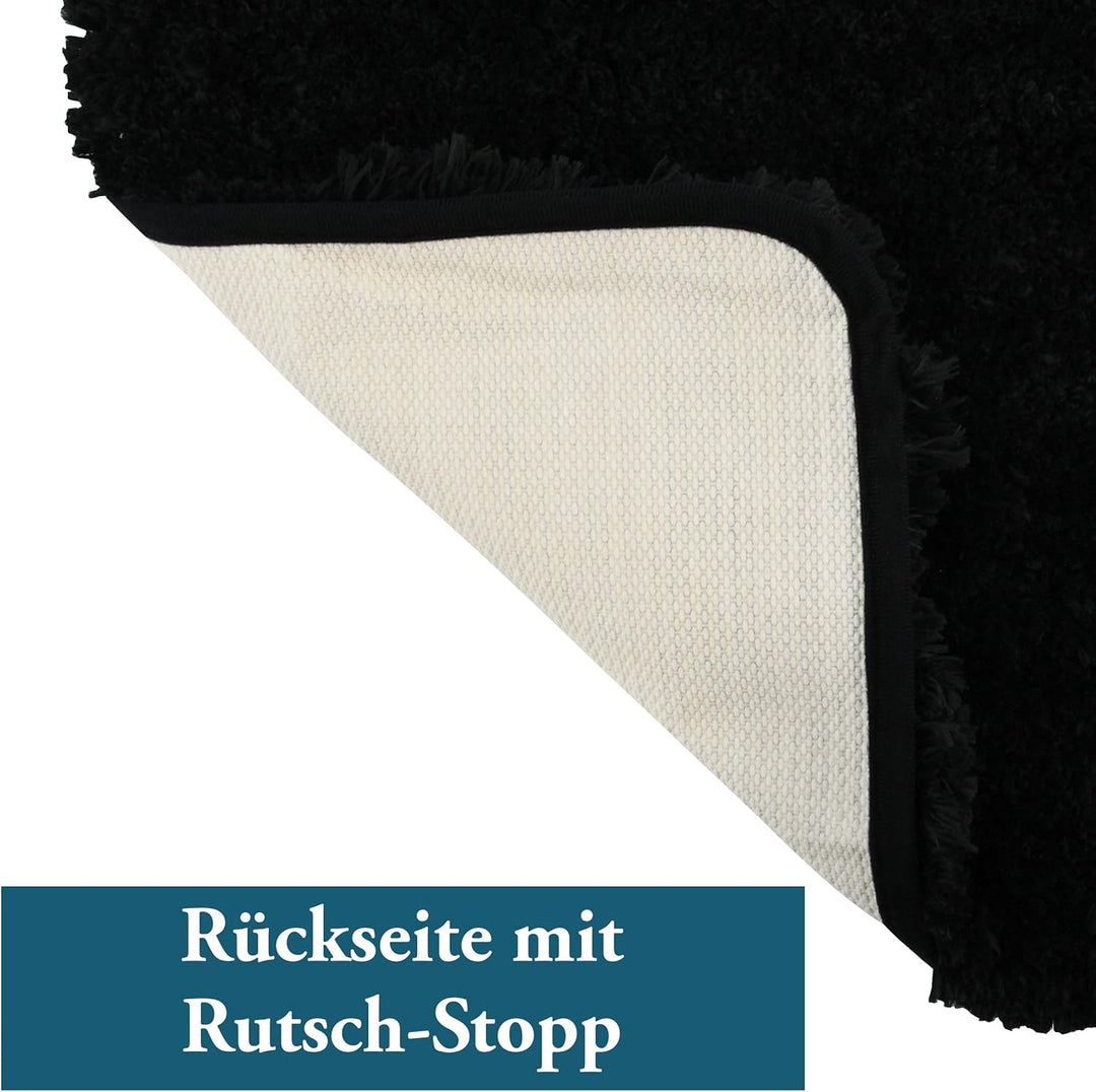 MSV 140872 Badematte Mikrofaser Hochflor flauschig 50x70 cm – Schwarz Schwarz 50 x 70 cm (Rechteckig