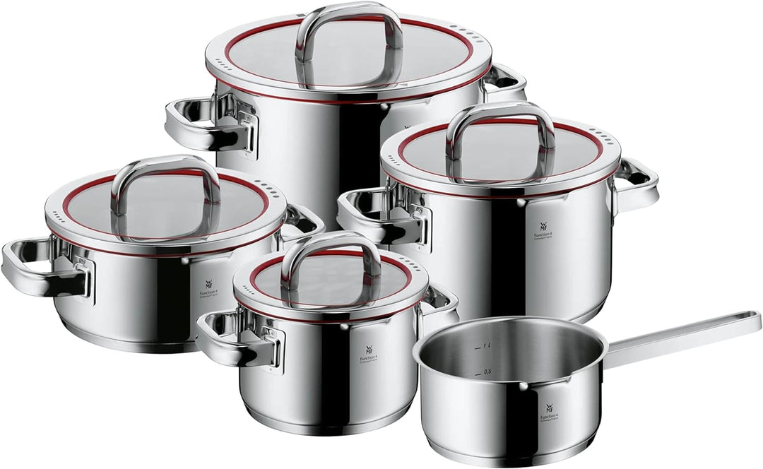 WMF Function 4 Topfset Induktion 5-teilig, Glasdeckel mit 4 Abgiessfunktionen, Cromargan Edelstahl p