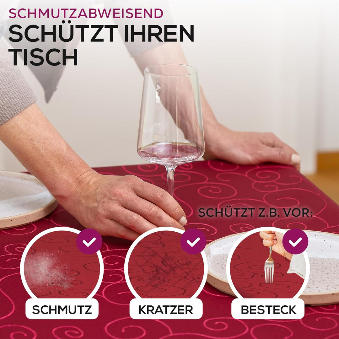 BEAUTEX Tischdecke Damast Ornamente - Bügelfreies Tischtuch - Fleckabweisende, Pflegeleichte Tischwä