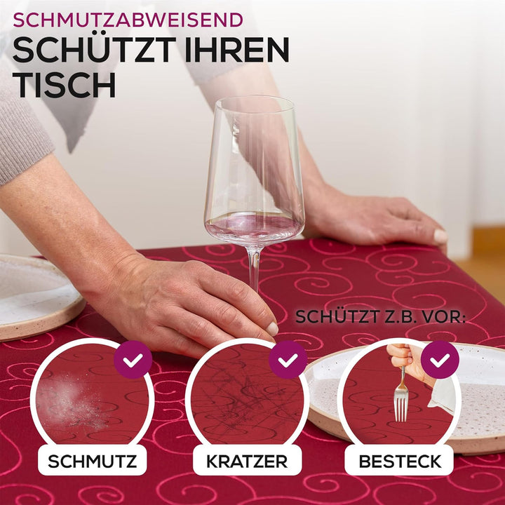BEAUTEX Tischdecke Damast Ornamente - Bügelfreies Tischtuch - Fleckabweisende, Pflegeleichte Tischwä