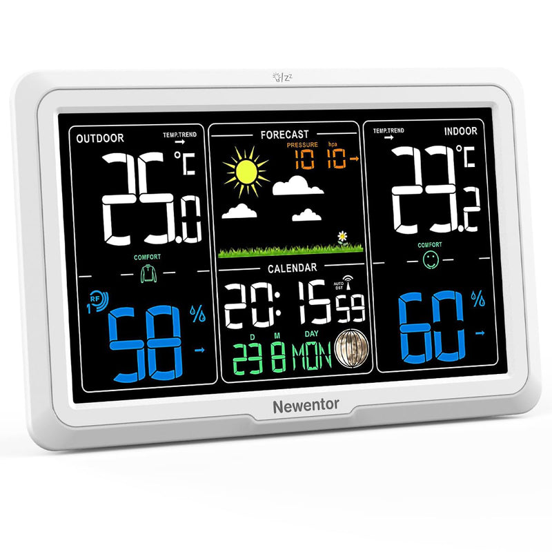 Newentor Wetterstation Funk mit Aussensensor - Lebenslange Aussensensor-Garantee - Lebendiges VA-Dis