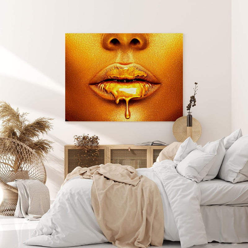 wandmotiv24 Leinwand-Bild Gold Collection, Grösse 60x45cm, Querformat, Frau Gold, tropfende Farbe, L