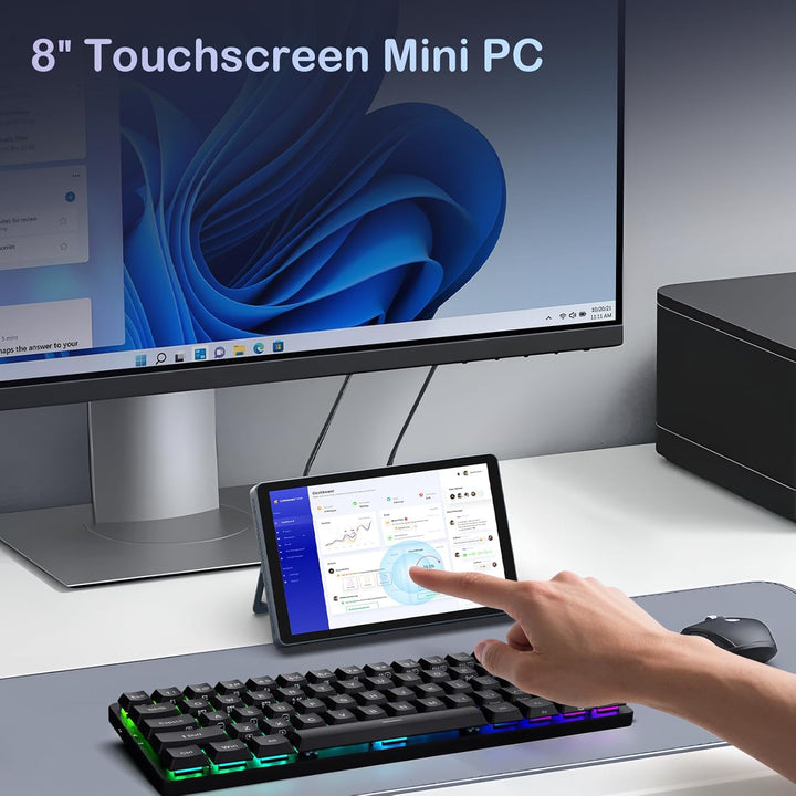 Mini PC N150 (bis zu 3,6 GHz), Micro Desktop Computer 12 GB DDR5 RAM, M.2 SSD Mini-PC mit 8-Zoll-Tou