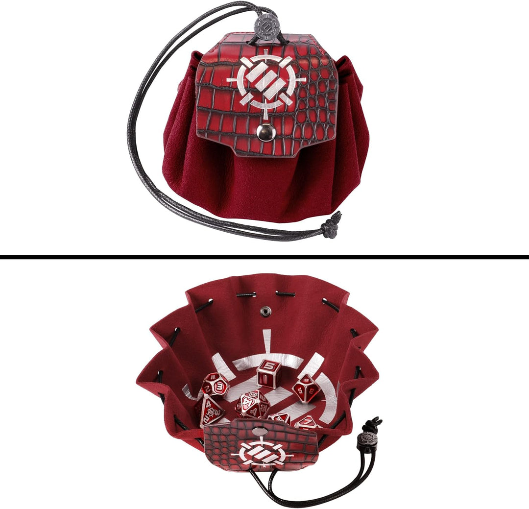 ENHANCE Würfelset aus Metall – 7 polyedrische Würfel mit 2-in-1-Würfeletui und Würfeltablett aus veg