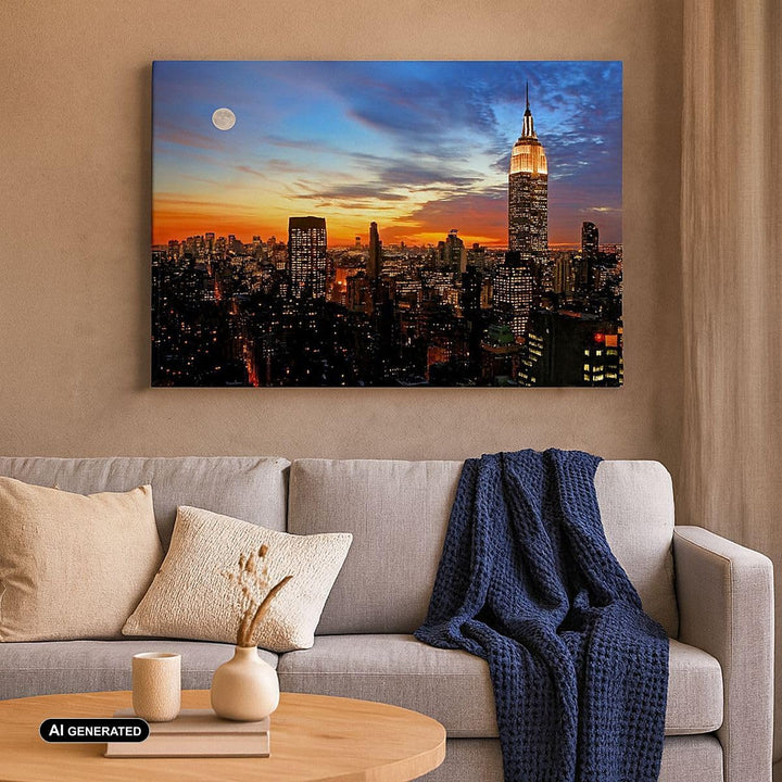Bilder auf Leinwand 100x70cm Leinwandbild Amerika gebäude sonnenuntergang wolkenkratzer Gross Wandde