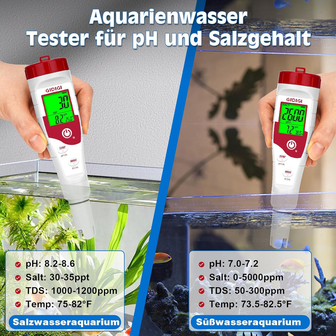 Digitaler Salztester für Pools, pH-Salzgehaltmessgerät für Salzwasserpools mit 12,88 mS/cm Kalibrier