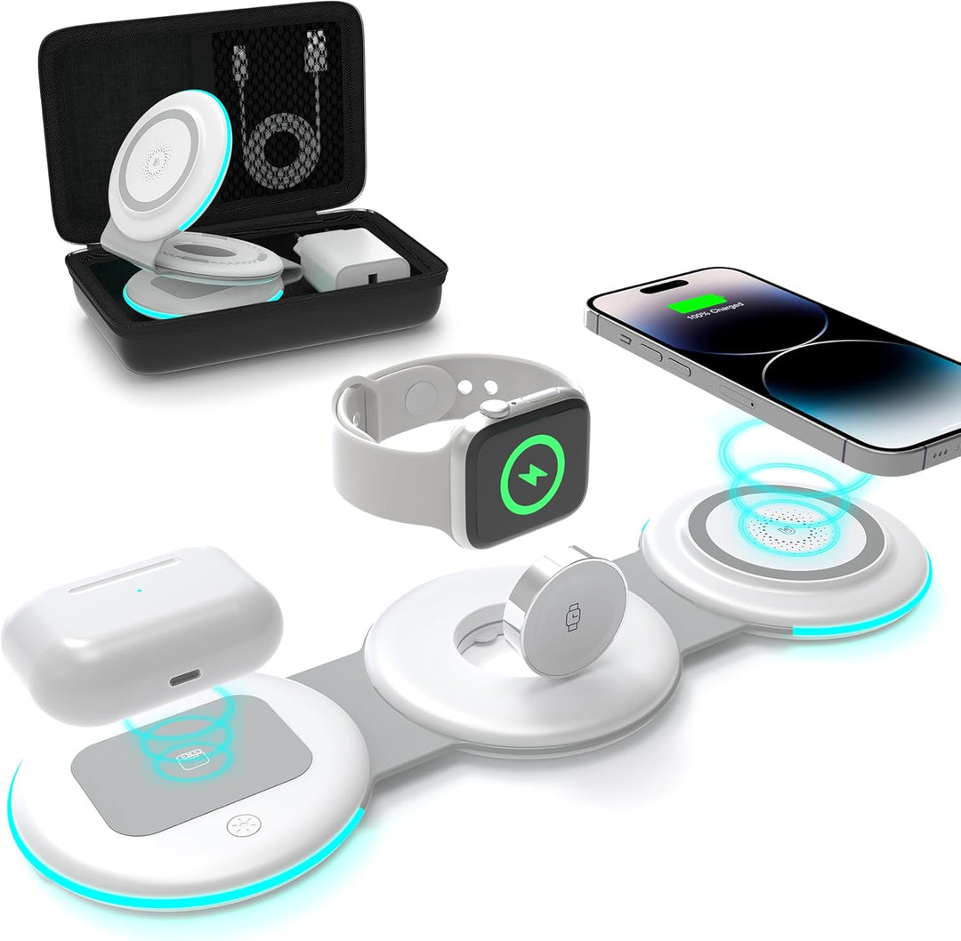 3 in 1 Faltbar Induktive Ladestation,Magsafe Kabelloses Ladegerät für Apple Watch und iPhone 16/15/1