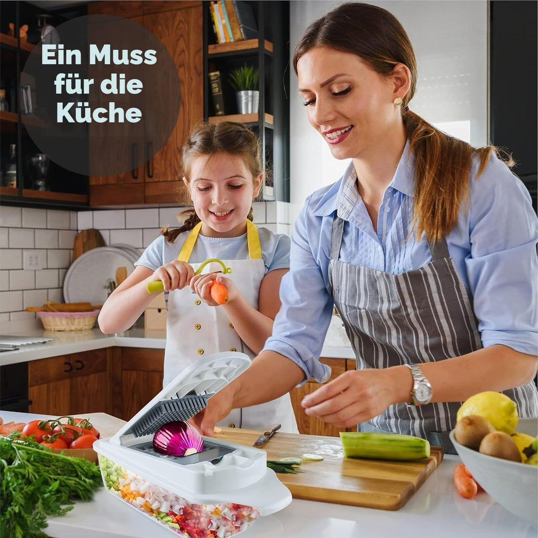 RüK 22-in-1 Gemüseschneider Zwiebelschneider, Mandoline Gemüsehobel, Zerkleinerer, Obstschneider - V