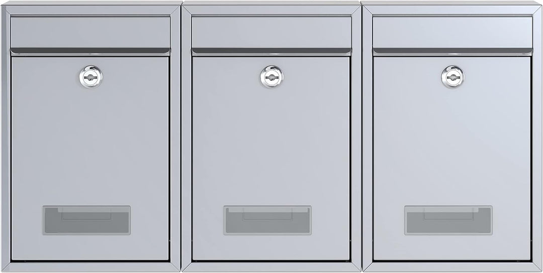 BASI | 3er Set Briefkasten | Wandbriefkasten Kompaktbriefkasten | DIN B5 | Namensschild jeweils 2 Sc