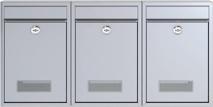 BASI | 3er Set Briefkasten | Wandbriefkasten Kompaktbriefkasten | DIN B5 | Namensschild jeweils 2 Sc
