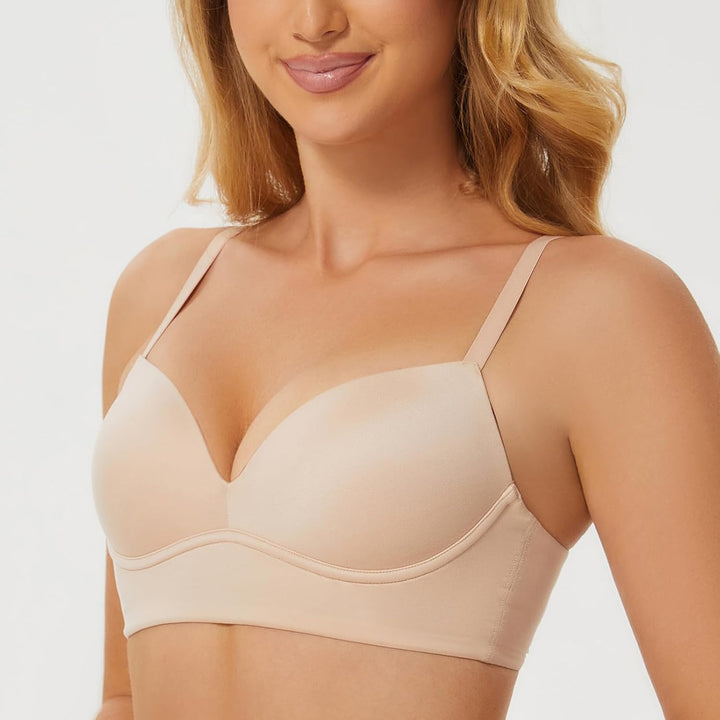 MELENECA Gepolsterter Nahtloser kabelloser Push-up-BH für Damen mit Halt und Hebung 70D Beige, 70D B