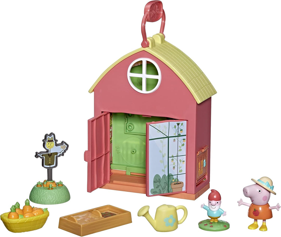 Peppa Pig Peppa’s Adventures Peppas Gartenhäuschen Spielset, enthält 1 Figur, 5 Accessoires, mit Tra