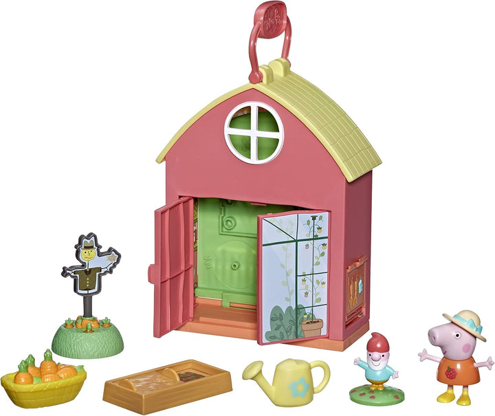 Peppa Pig Peppa’s Adventures Peppas Gartenhäuschen Spielset, enthält 1 Figur, 5 Accessoires, mit Tra
