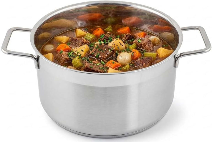 Grosser Edelstahl Kochtopf ∅ 24 cm 6,1 L mit Glasdeckel Induktion integrierte Messskala