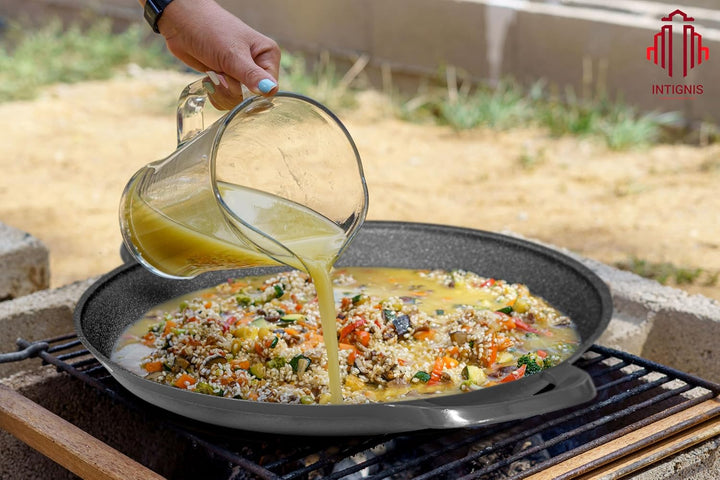 INTIGNIS Professionelle Paellapfanne | 40 cm grosse Bratpfanne | Aluminium | Antihaftbeschichteter M