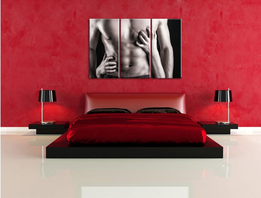 Pixxprint muskulöser Waschbrettbauch B&W Detail 3-Teiler Leinwandbild 120x80 Bild auf Leinwand