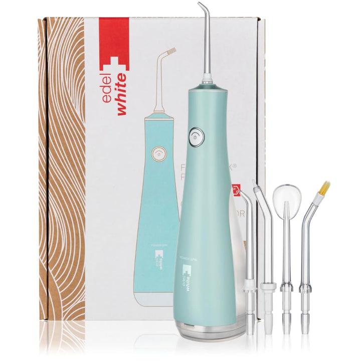 edelwhite Flosserpik Power SPA portable Munddusche mit sehr starkem Akku, 3 Wasserstrahlintensitäten