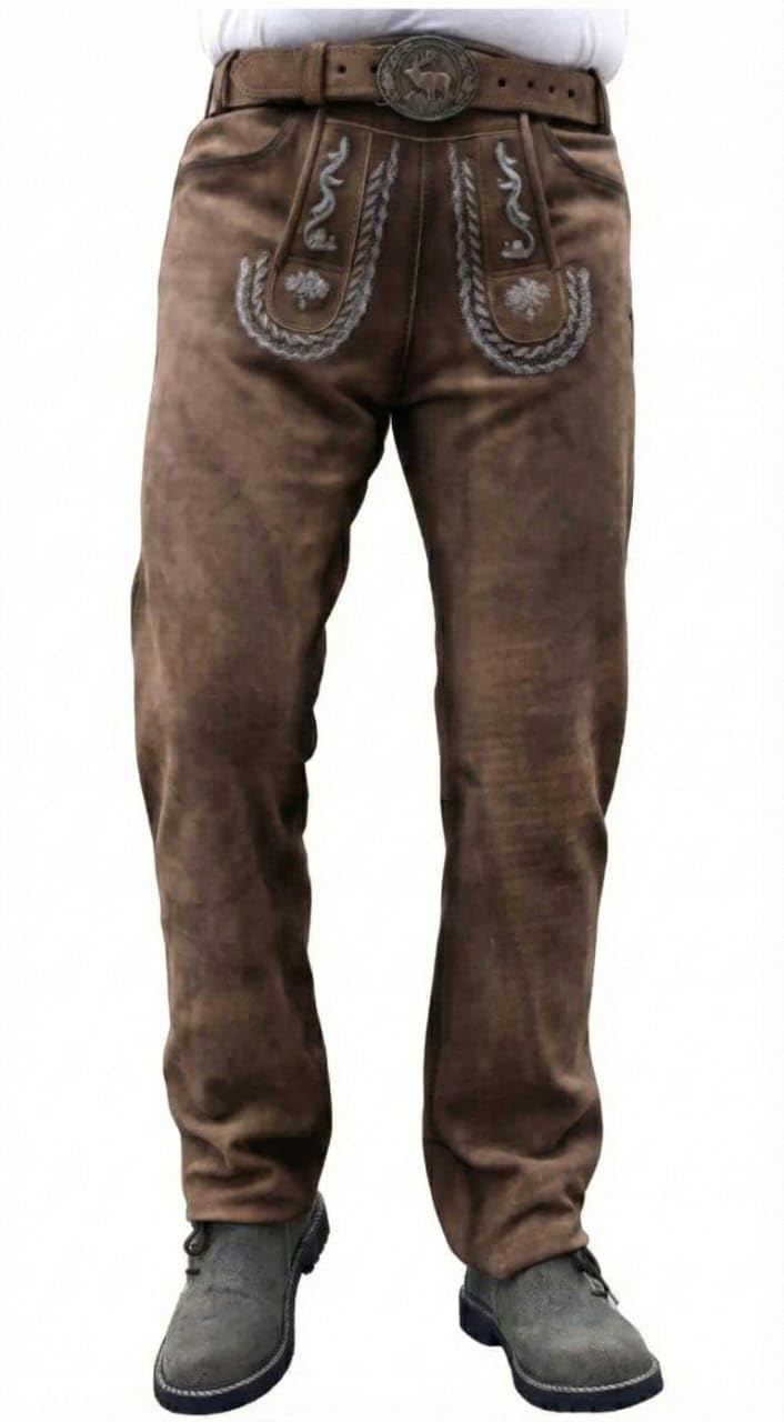 Unikat Lange Hirschlederhose Soft ECHT-Leder für Männer Antik Braun Grösse 46 bis 64 46 Lang Braun,