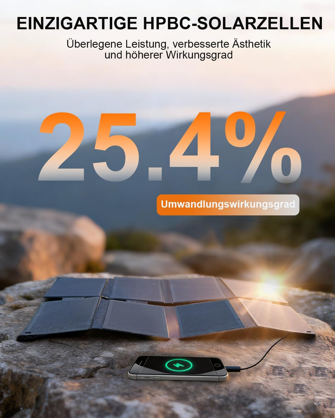 ELECAENTA 25W HPBC ETFE Faltbares Solar Ladegerät, Taschenformat Mini Solarpanel mit USB-A & USB-C,