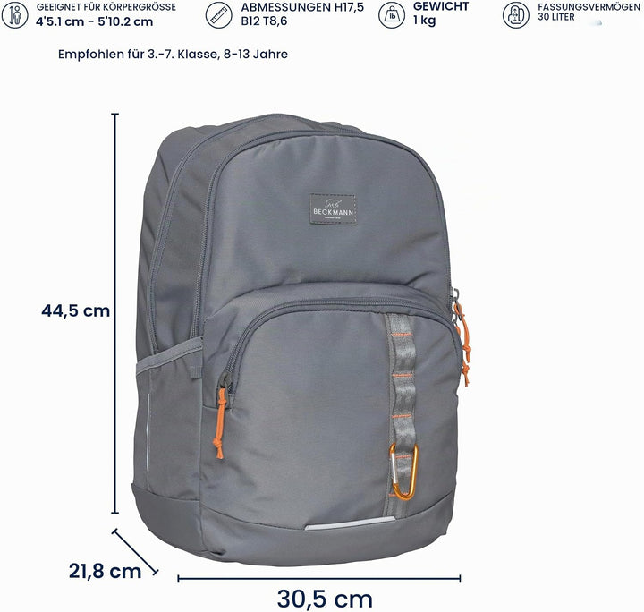 Beckmann Sport Junior Green Orange Schulrucksack, ergonomisch, mit Laptopfach