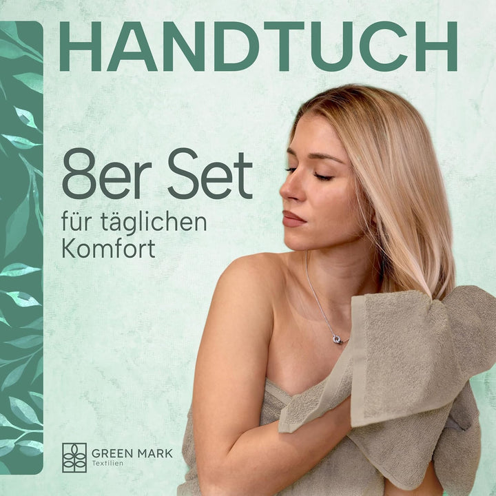 NatureMark 8er Spar-Pack Frottier Handtücher, Handtuch-Set, 50 x 100 cm, Sand/Beige, 100% Baumwolle,