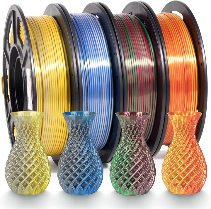 iSANMATE Dual Color Seide Filament Set, Silk PLA Filament 1.75mm, PLA 250g x 4 Colours 3D Printer PL
