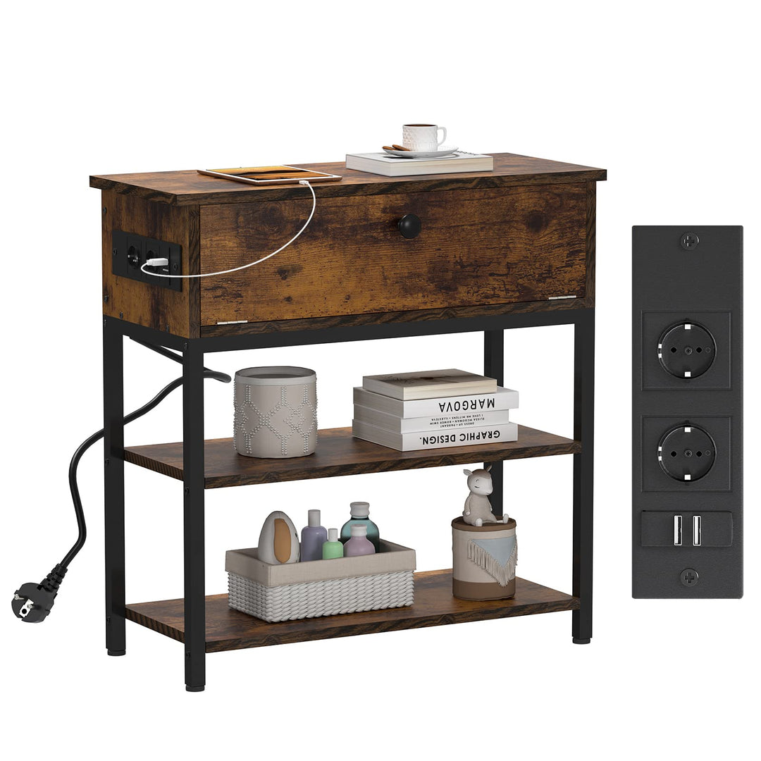 PIPIPOXER Nachttisch mit Steckdose, Nachttisch mit USB Anschlüssen und Steckdosen, Flip Top Beistell