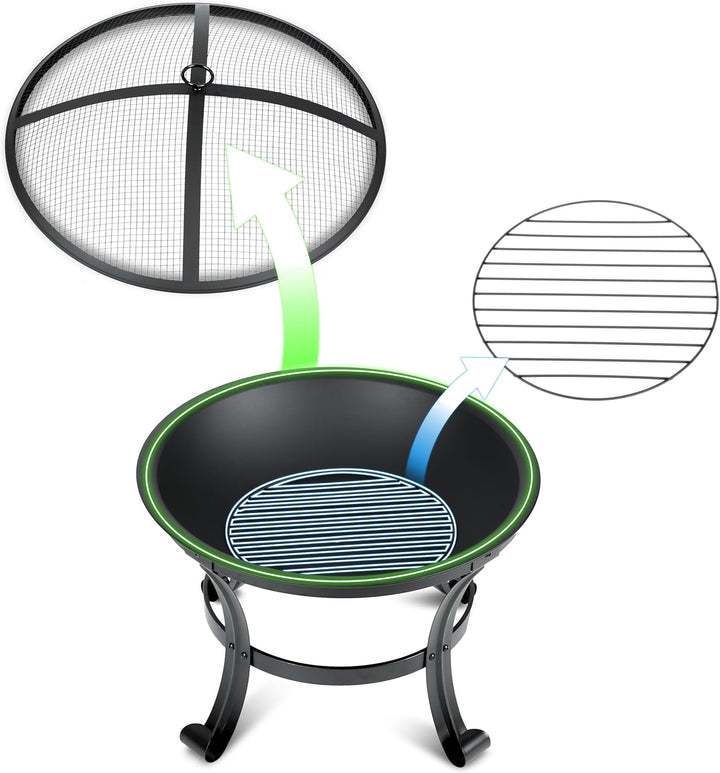 Berdsen Feuerschale 60 cm Feuerstelle Outdoor Feuerkorb Garten Rostfrei Stahl Pulverbeschichtet Schw