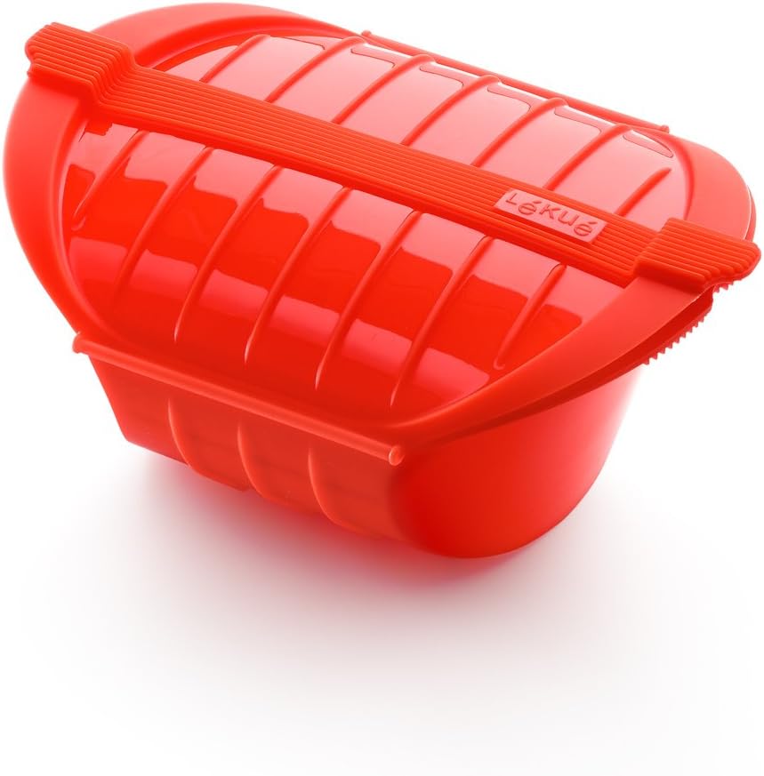 Lékué Dampfbox mit Einlegeboden, 500 ml, Platin-Silikon, rot Rot 500 ml, Rot 500 ml