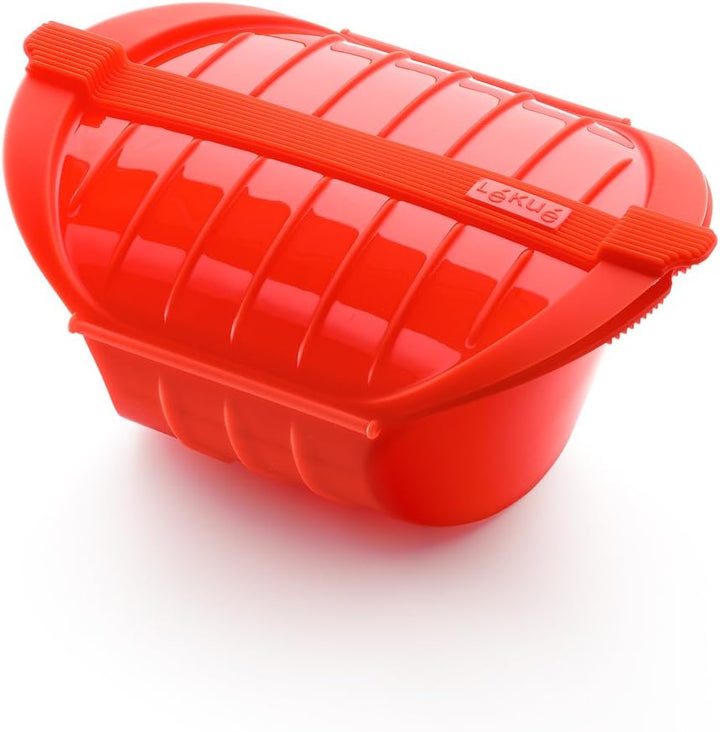 Lékué Dampfbox mit Einlegeboden, 500 ml, Platin-Silikon, rot Rot 500 ml, Rot 500 ml