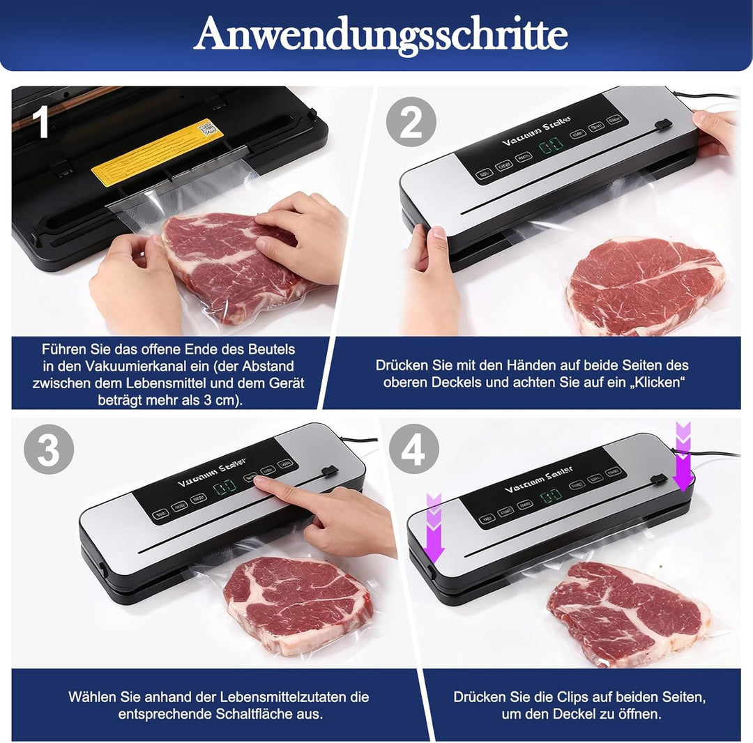 Vakuumiergerät 5 in 1, mit 50 Vakuumbeuteln, Vakuumiergerät mit Trocken- und Nassversiegelungsmodus
